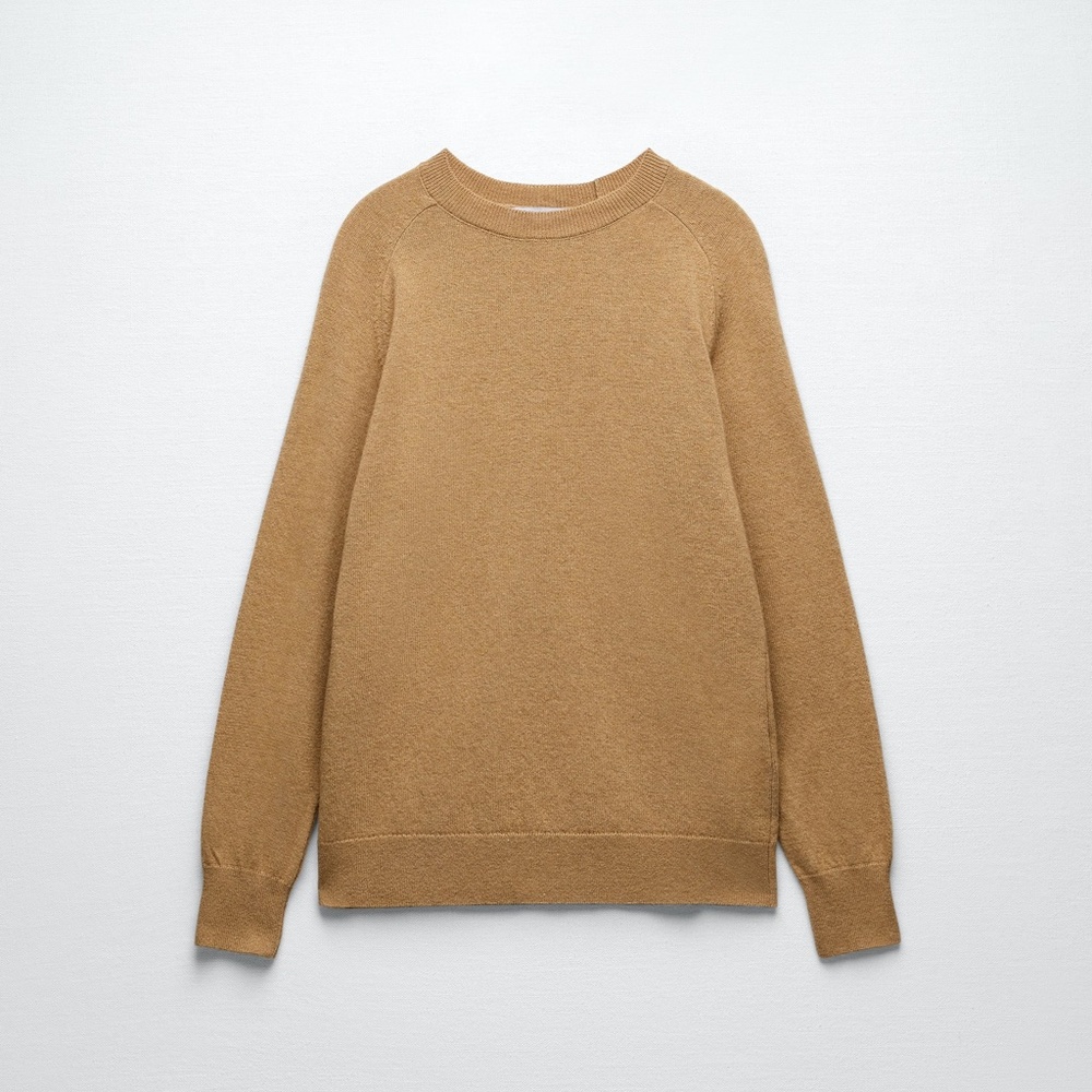 NWT ZARA CASHMERE WOOL BLEND KNIT SWEATER TAUPE BROWN S